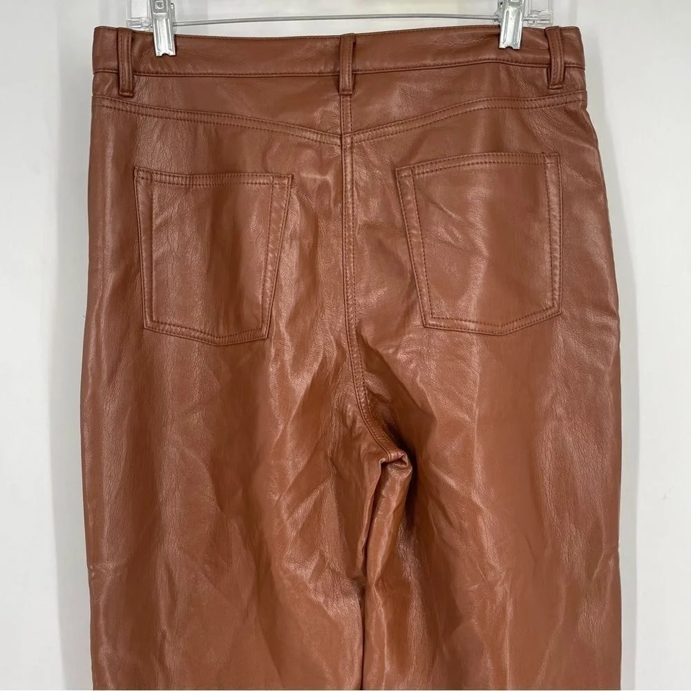 Wilfred Brown Vegan Faux Leather Pants Womens 12 Straight Leg High‎ Waist